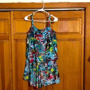 St. Tropez Foiled Palm Station Blouson Romper Swimsuit SIZE 16